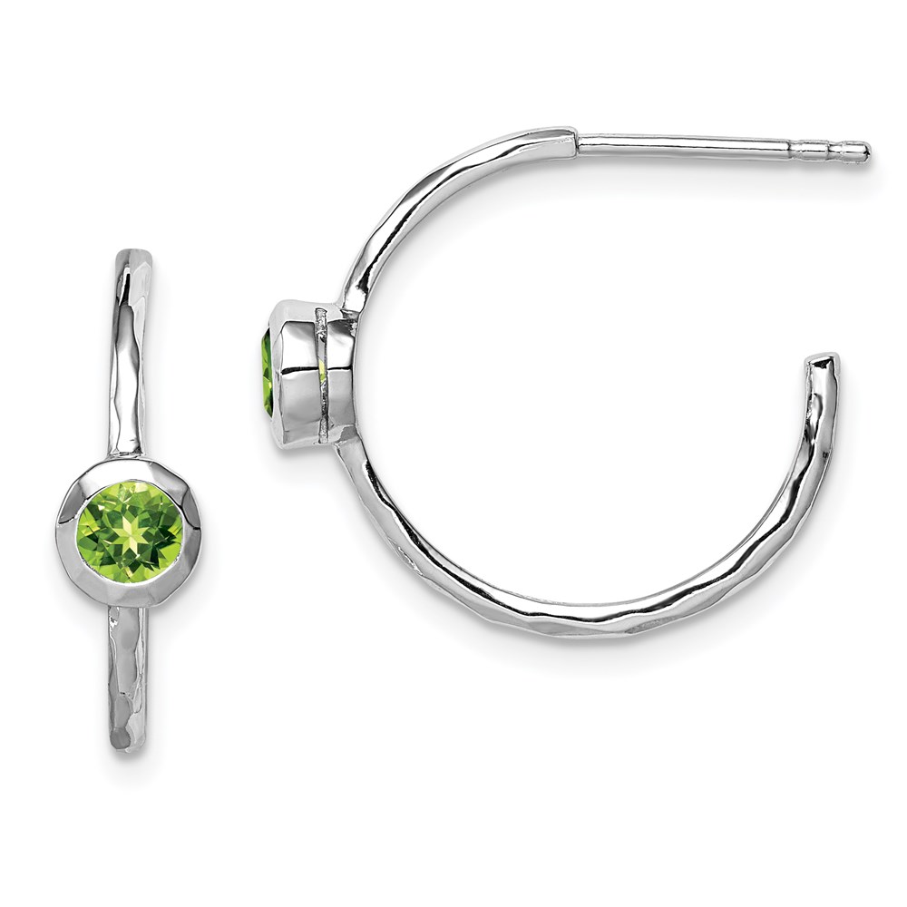 Sterling Silver Rhodium-Plated WPeridot August Birthstone Post Hoop Earrings 95$